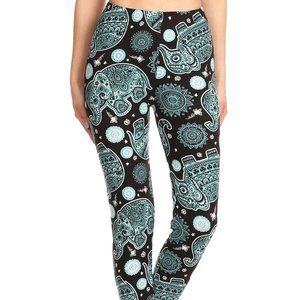 Teal Elephant Bohemian Buttery Soft Leggings
